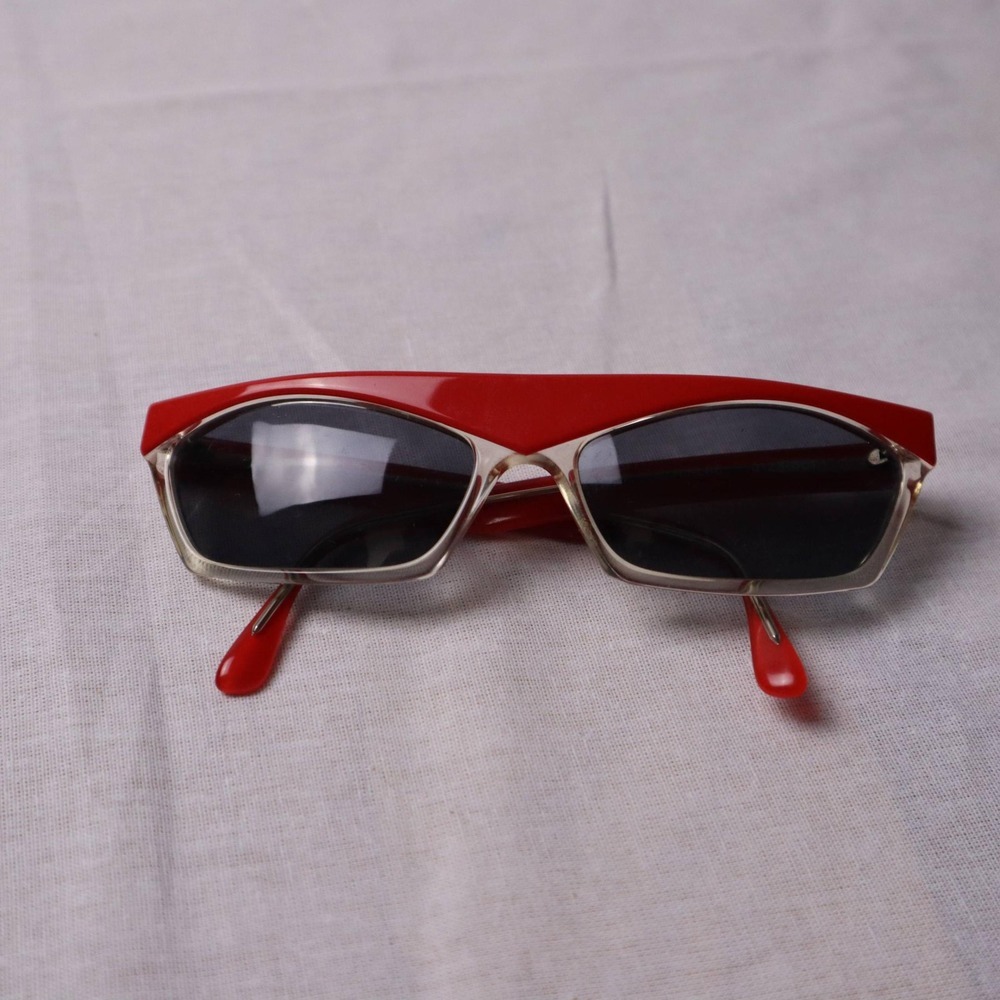 Vintage Alain Mikli Paris Red Clear Frame Sunglasses Geometric France Designer‎